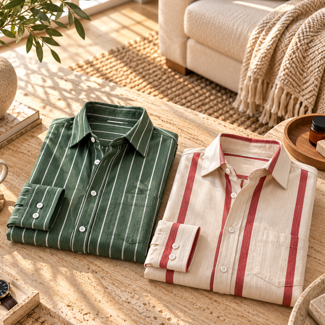 2 Pack Men’s Striped Shirts for Everyday Wear | SS-4