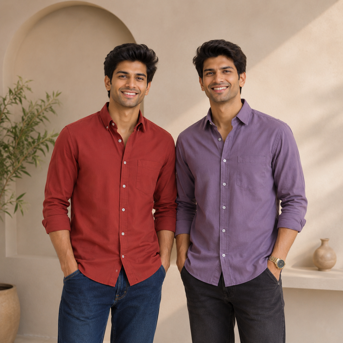 2 Pack Solid Shirts for Men ( S5 )