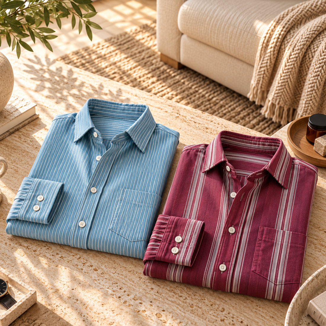 2 Pack Men’s Striped Shirts for Everyday Wear | SS-5