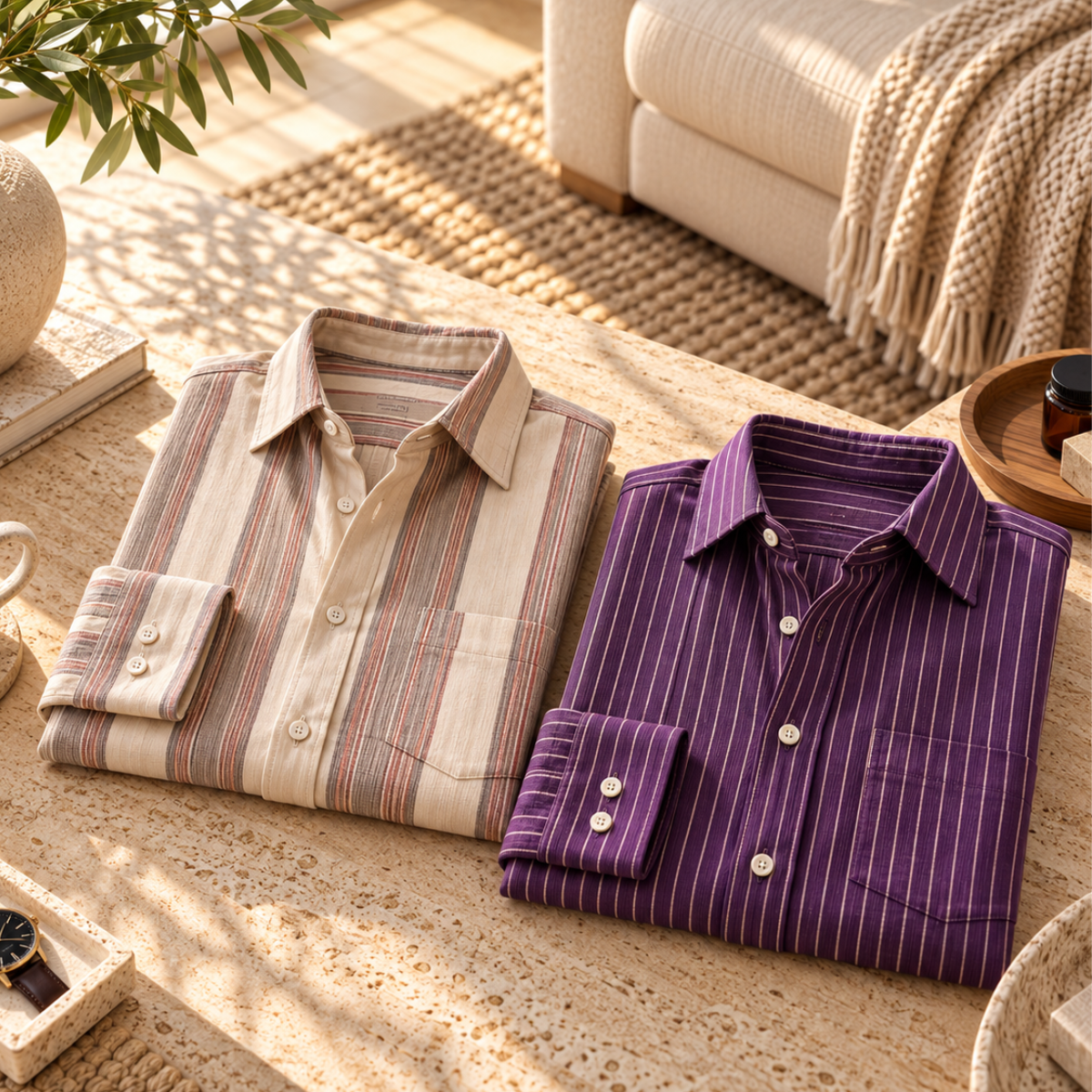 2 Pack Men’s Striped Shirts for Everyday Wear | SS-6