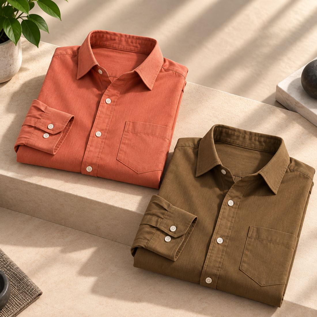 2 Pack Solid Shirts for Men ( S6 )