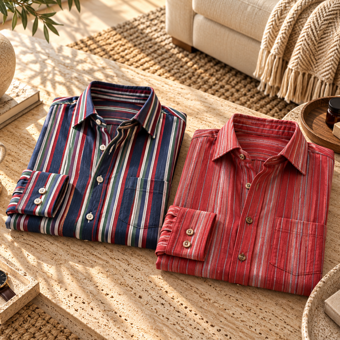 2 Pack Men’s Striped Shirts for Everyday Wear | SS-7