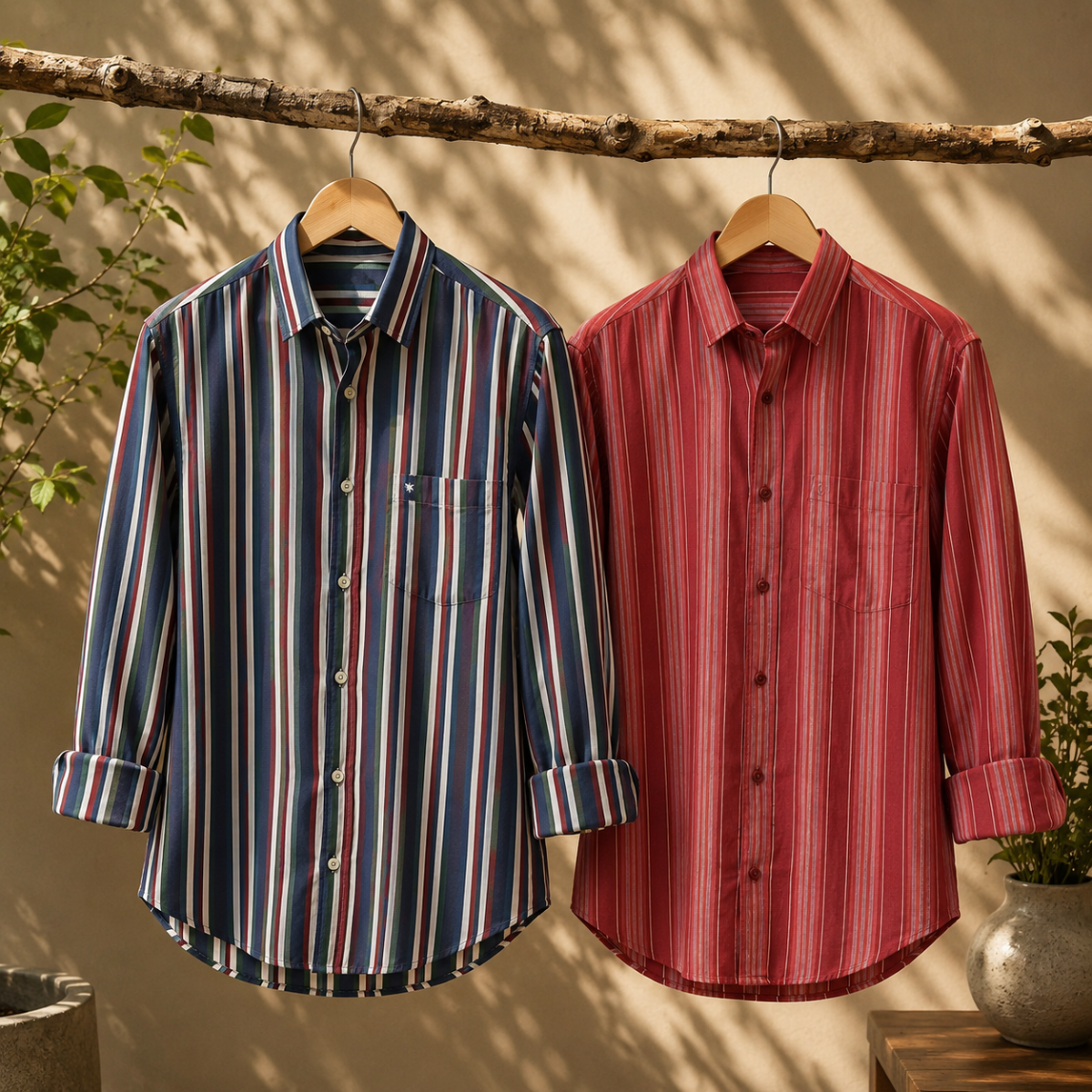 2 Pack Men’s Striped Shirts for Everyday Wear | SS-7