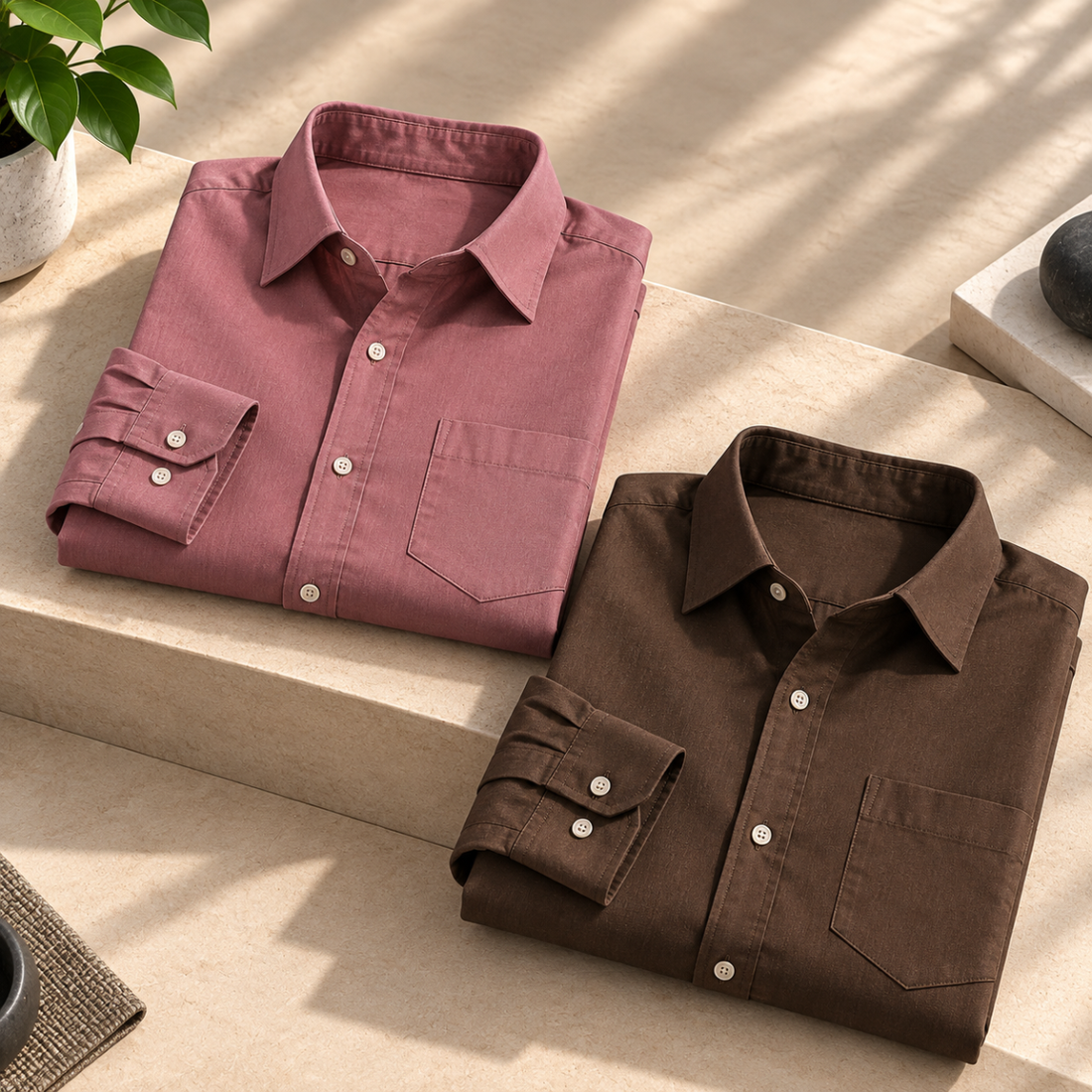 2 Pack Solid Shirts for Men ( S8 )