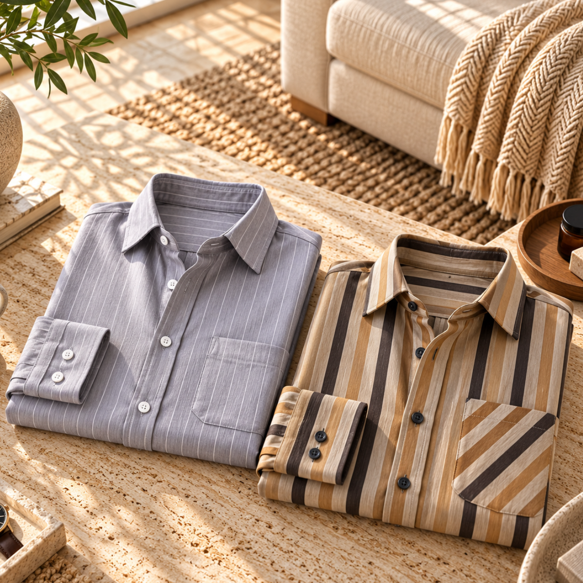 2 Pack Men’s Striped Shirts for Everyday Wear | SS-8