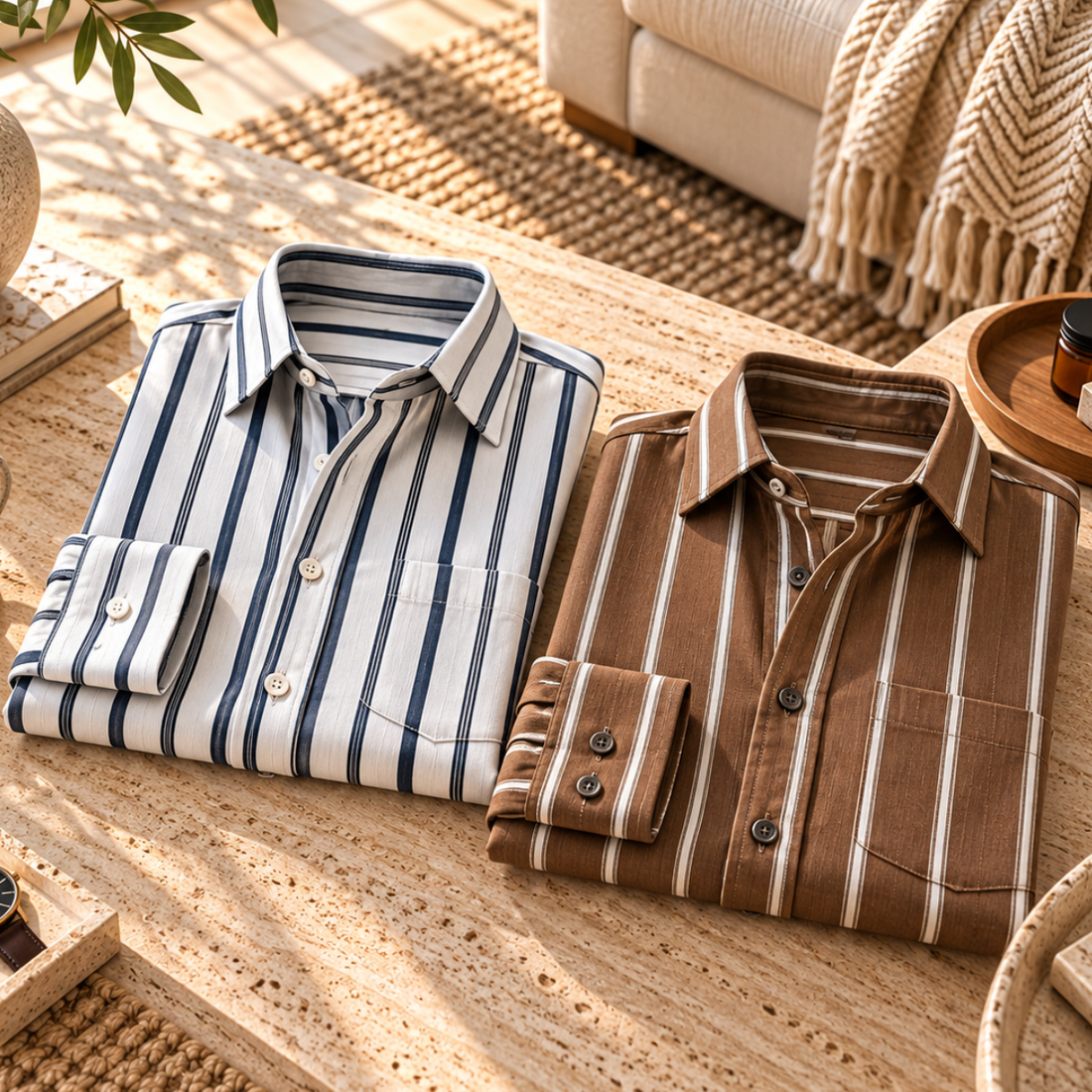 2 Pack Men’s Striped Shirts for Everyday Wear | SS-9