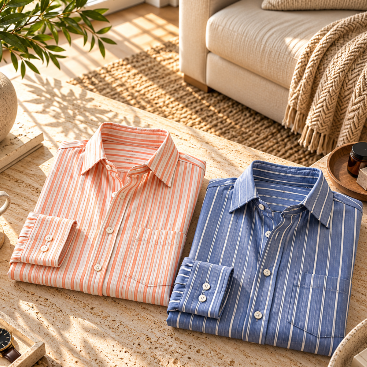 2 Pack Men’s Striped Shirts for Everyday Wear | SS-10