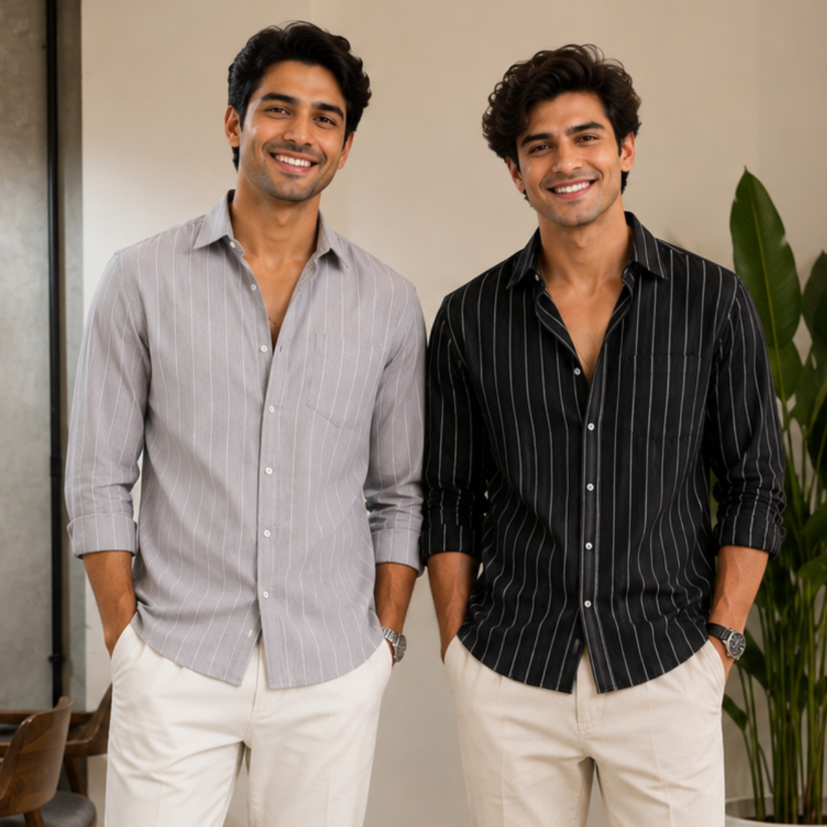 2 Pack Men’s Striped Shirts for Everyday Wear | SS-2