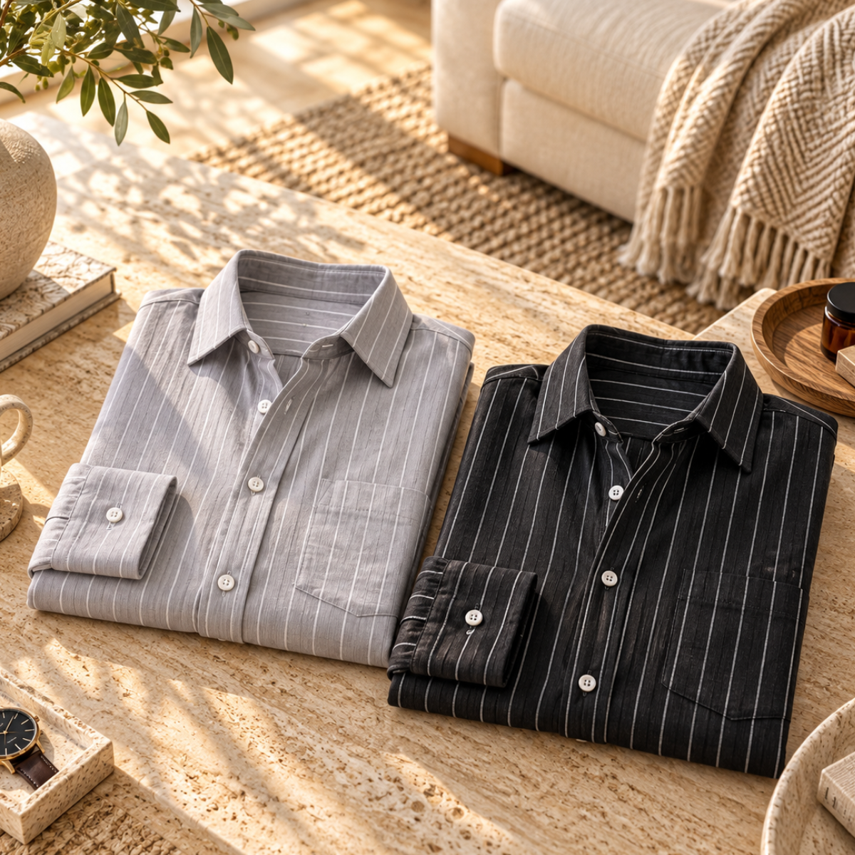 2 Pack Men’s Striped Shirts for Everyday Wear | SS-2