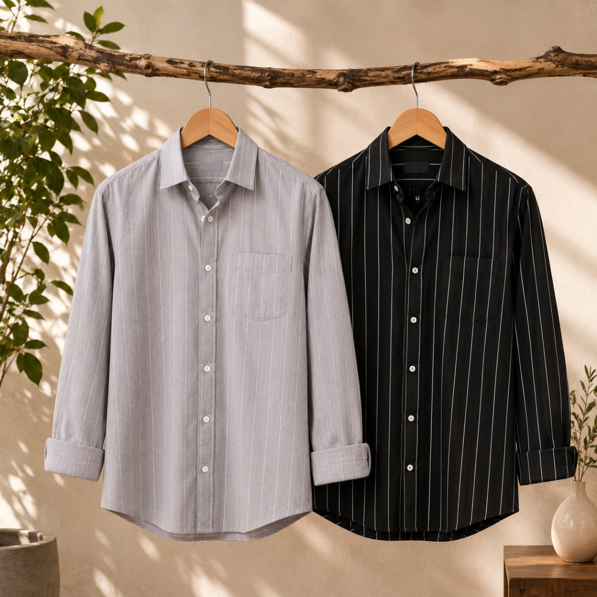 2 Pack Men’s Striped Shirts for Everyday Wear | SS-2